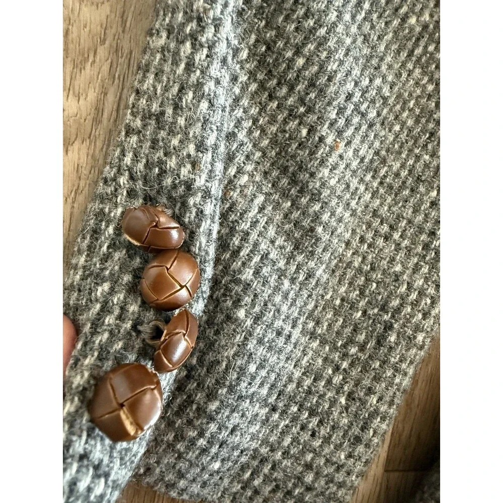 Vtg 70s ~38R Ralph Lauren Chaps Grey Tweed Blazer Leather Buttons Two Button